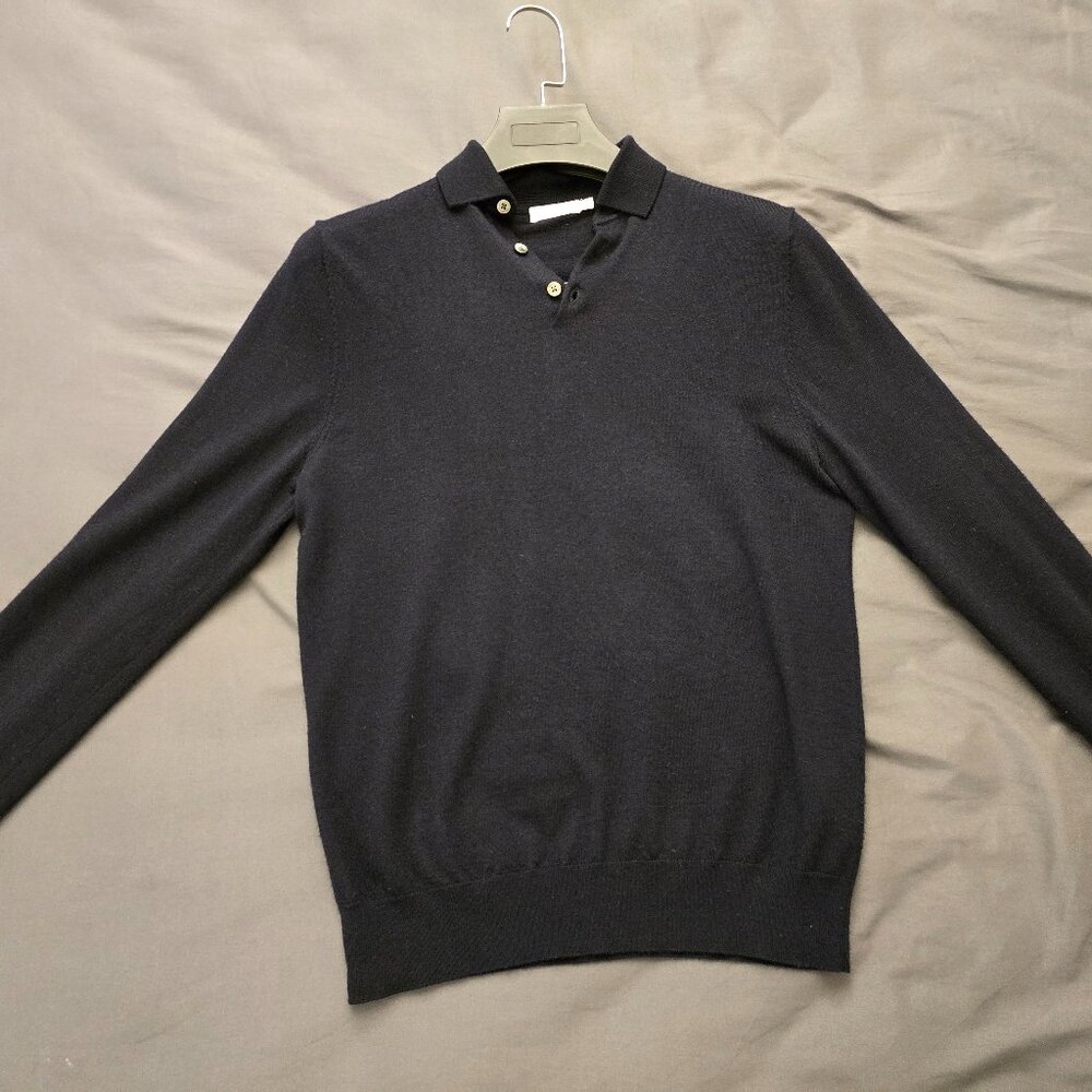 Suitsupply Merino Polo Sweater, Men's XS, Navy Merino Long Sleeve